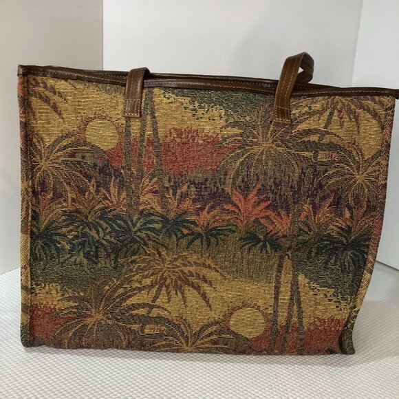 NWOT Ricardo Beverly Hills Palm Trees Large Tapestry Travel Tote Carry On Bag - Picture 5 of 13